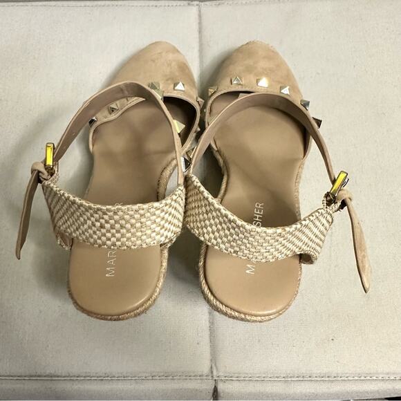 MARC FISHER SAKLINA ESPADRILLE STUDDED WEDGE SANDAL SHOE TAN WOMENS 7M - Picture 6 of 11
